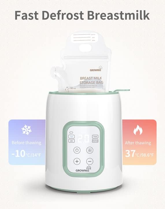 GROWNSY Baby Bottle Warmer, 8-in-1 Fast Baby Milk Warmer with Timer for Breastmilk or Formula, Accurate Temperature Control, 24H Keep, Food HeaterDefrost BPA-Free Bottle Warmer for All Bottles- Green