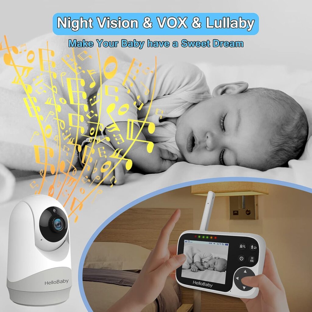 HelloBaby Baby Monitor with 20Hours Battery Life, 3.2 Video LCD Display, 1000ft Baby Camera no WiFi for Privacy, VOX, 355° Pan-Tilt-Zoom, IR Night Vision, 2-Way Talk, Temperature Sensor