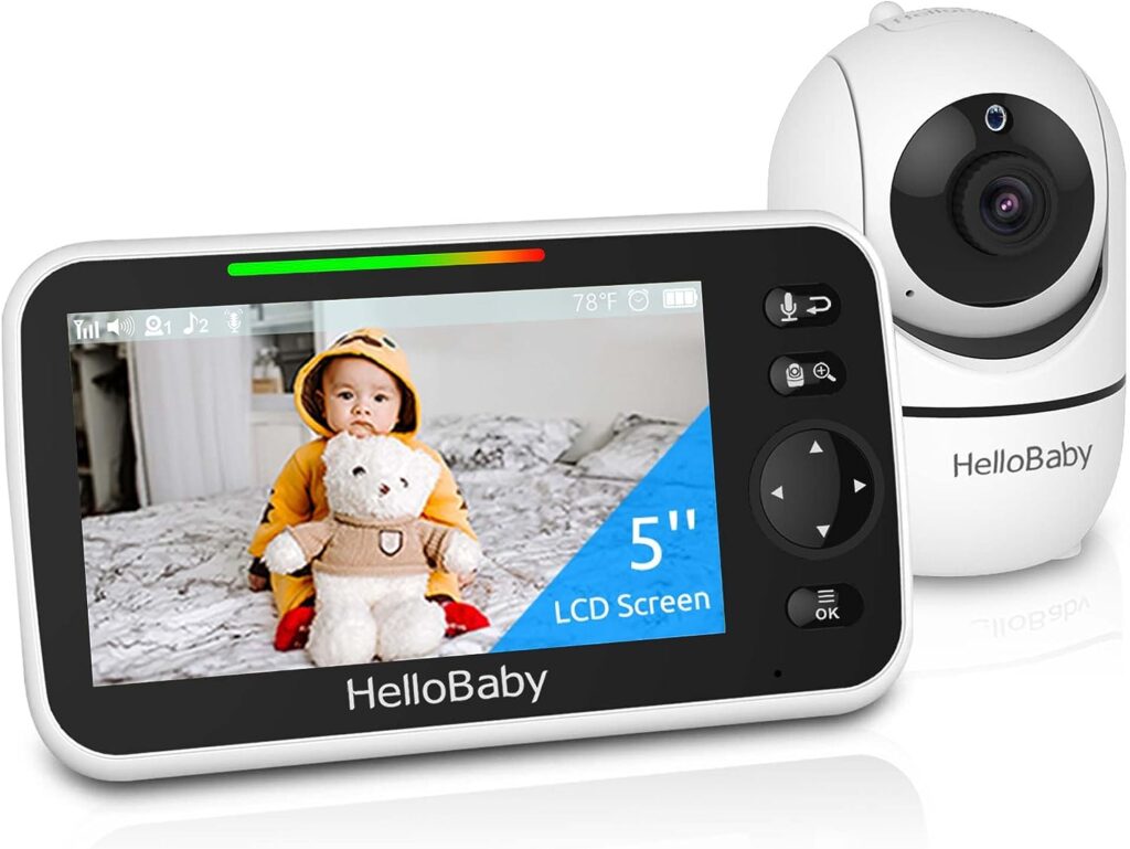 HelloBaby Monitor, 5Display with 30-Hour Battery, Pan-Tilt-Zoom Video Baby Monitor with Camera and Audio, Night Vision, 2-Way Talk, Temperature, 8 Lullabies and 1000ft Range No WiFi, Ideal for Gifts