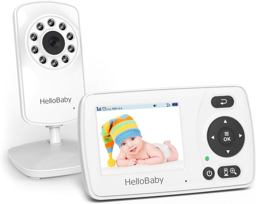 HelloBaby Monitor with Camera and Audio, 1000ft Long Range Video Baby Monitor-No WiFi, Night Vision, VOX Mode-Power Saving, 2.4 Portable Travel Screen, Baby Safety Camera, for Baby/Pet, Plug  Play