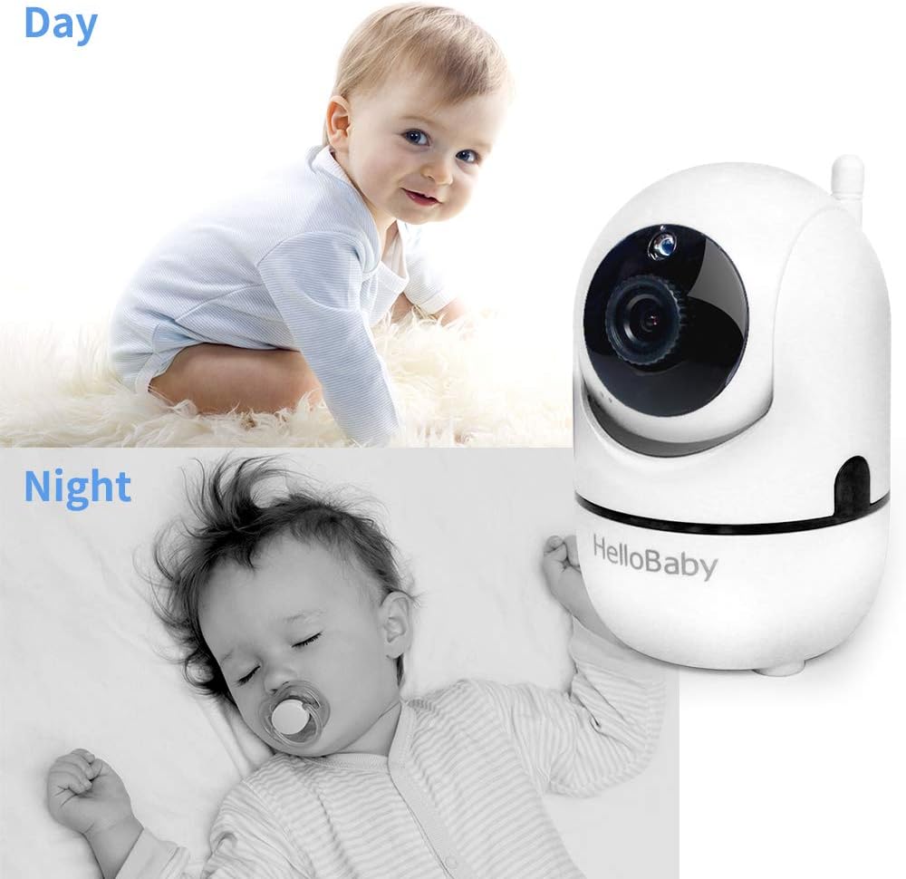 HelloBaby Video Baby Monitor with Remote Camera Pan-Tilt-Zoom, 3.2 Color LCD Screen, Infrared Night Vision, Temperature Display, Lullaby, Two Way Audio