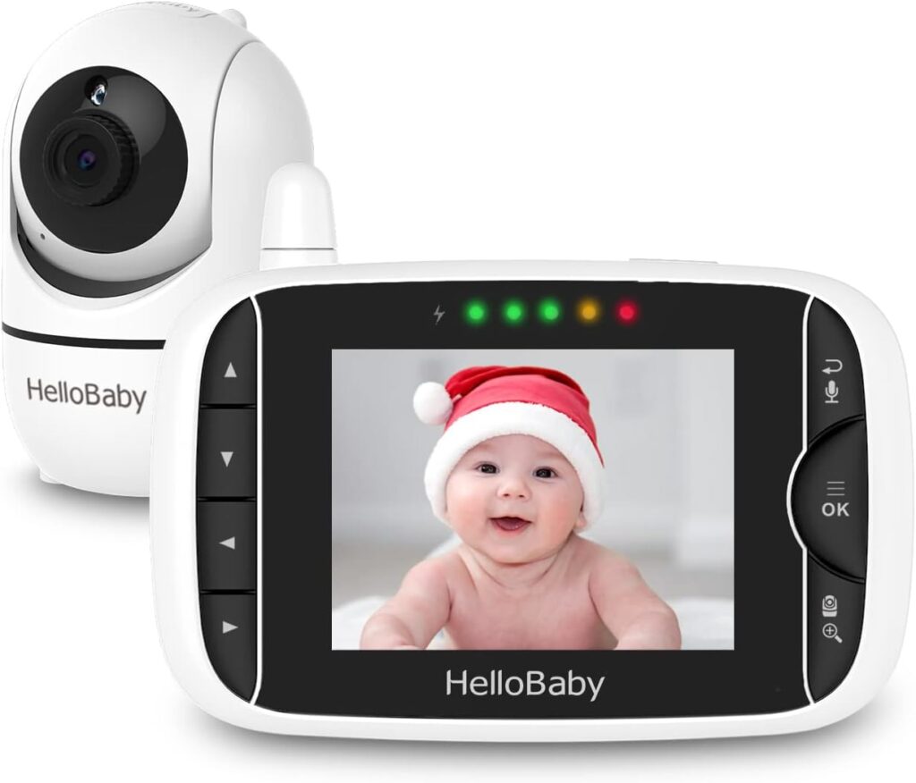 HelloBaby Video Baby Monitor with Remote Camera Pan-Tilt-Zoom, 3.2 Color LCD Screen, Infrared Night Vision, Temperature Display, Lullaby, Two Way Audio