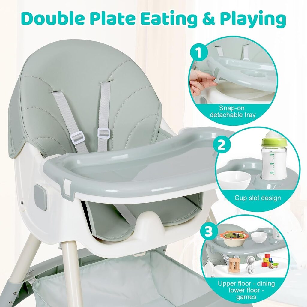 High Chair, MJKSARE Baby High Chair, High Chairs for Babies and Toddlers,Dining Tray  Backrest  Height Adjustable, Five-Point Safety Belt, Non-Slip Foot Pad, Foldable High Chair to Save Space