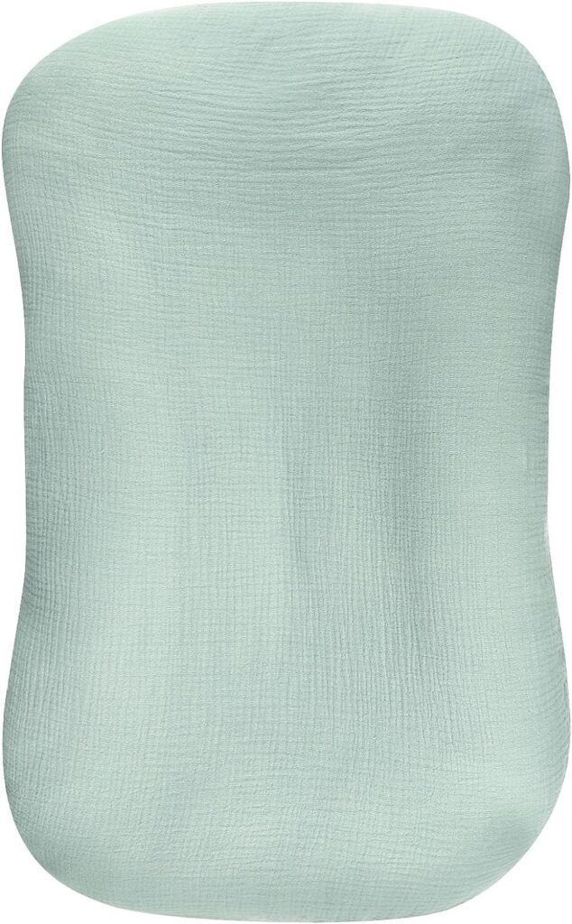 Hooyax Muslin Baby Lounger Cover Soft Organic Cotton Slipcover Fits Newborn Lounger for Baby Boys and Girls (Blue-Green)
