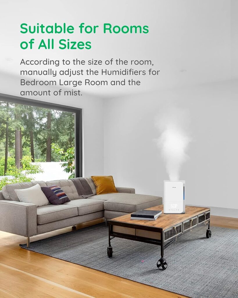 Humidifiers for Bedroom Large Room, 4L Vaporizer Humidifier, Cool Mist Ultrasonic Humidifier for Plants Indoor, Top Fill Humidifier with Quiet Sleep Mode, Essential Oil Diffuser