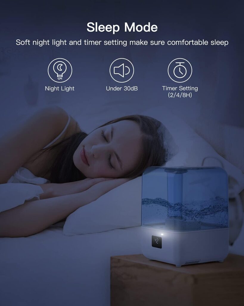 Humidifiers for Bedroom, MORENTO 4.5L Top Fill Humidifiers for Large Room, Cool Mist Humidifiers for Home, 360° Nozzle, Auto Shut-Off, Humidity Setting, Last up to 50Hrs with Night Light, White