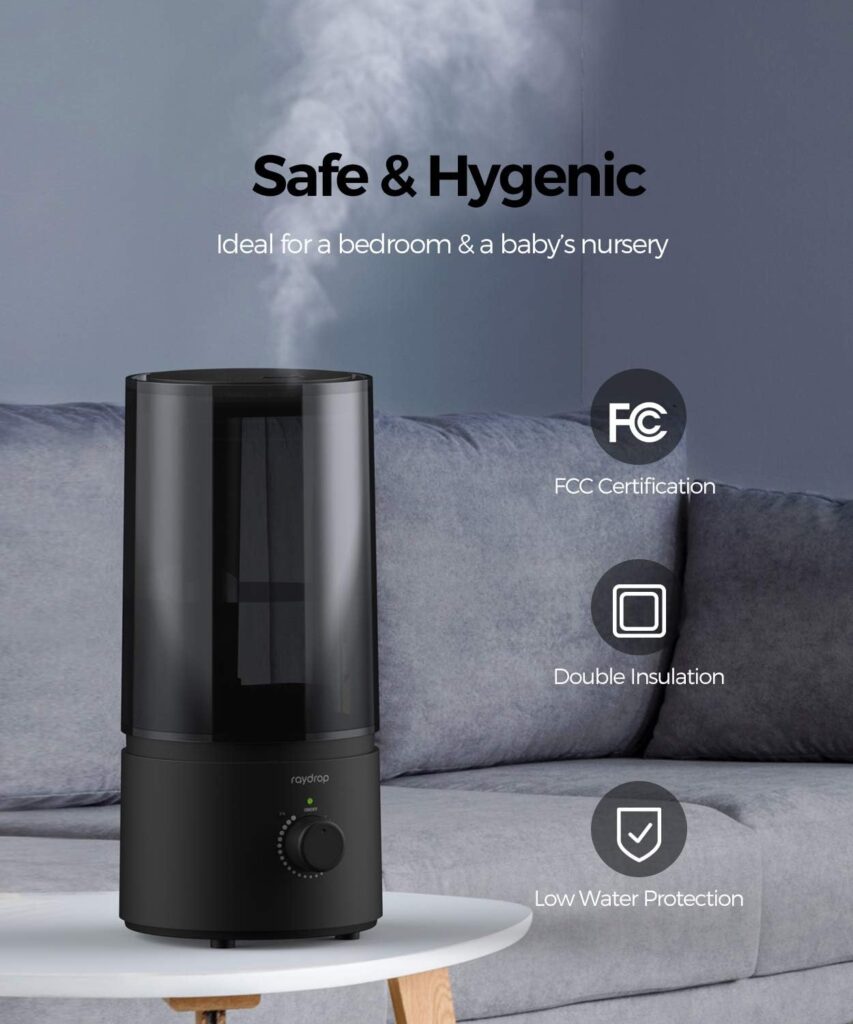 Humidifiers for Bedroom, raydrop Cool Mist Humidifiers for Babies, 1.70L Quiet Ultrasonic Humidifier, Space-Saving, Filterless, Auto Shut Off - (0.45 Gallon, US 110V)