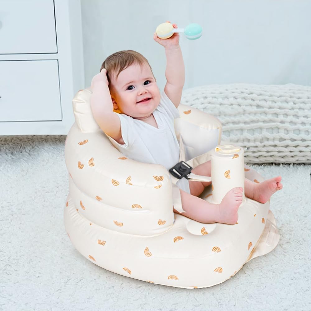 Inflatable Baby Seat, Infant Support Seat for Babies 3-36 Months, 3-Point Harness Baby Chairs for Sitting Up, Baby Floor Seat with Built in Air Pump, Summer Baby Chair for Home or Travel