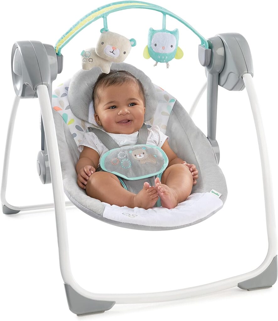Ingenuity Comfort 2 Go Compact Portable 6-Speed Cushioned Baby Swing with Music, Folds Easy, 0-9 Months 6-20 lbs (Fanciful Forest)