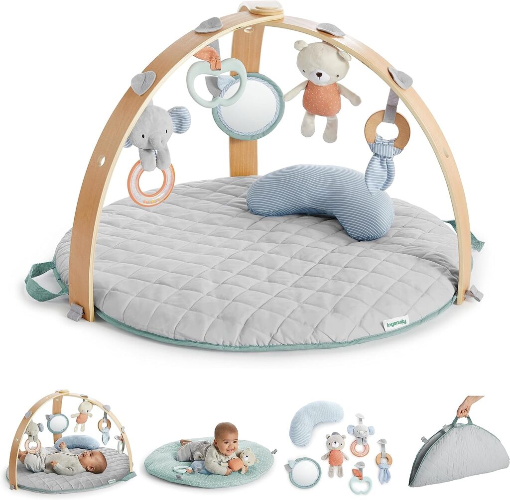 Ingenuity Cozy Spot Reversible Duvet Activity Gym  Play Mat with Wooden Bar - Loamy, Ages Newborn +