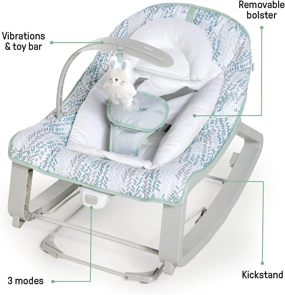 Ingenuity Keep Cozy 3-in-1 Grow with Me Vibrating Baby Bouncer Seat  Infant to Toddler Rocker, Vibrations  -Toy Bar, 0-30 Months Up to 40 lbs (Spruce)