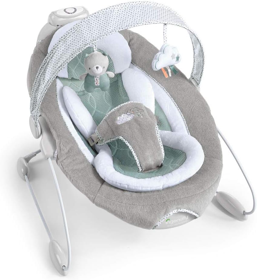 Ingenuity SmartBounce Automatic Baby Bouncer Seat with White Noise, Music, -Toy Bar  2 Plush Infant Toys, 0-6 Months Up to 20 lbs (Pemberton)