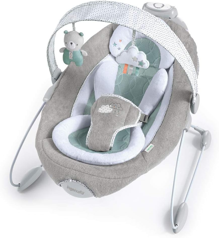 Ingenuity SmartBounce Automatic Baby Bouncer Seat with White Noise, Music, -Toy Bar  2 Plush Infant Toys, 0-6 Months Up to 20 lbs (Pemberton)
