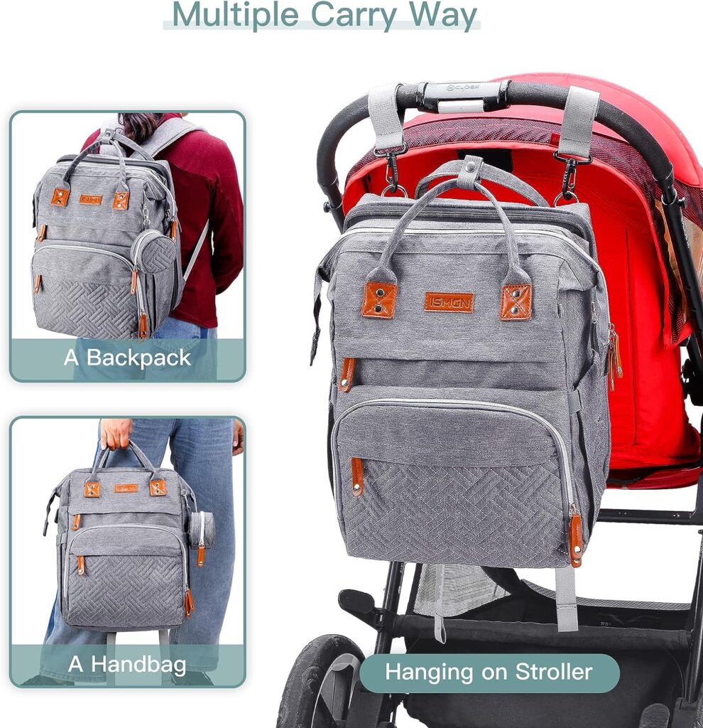 ISMGN Diaper Bag Backpack with Changing Station, Large Diaper Bag, Multifunctional Diaper Bag, Gray