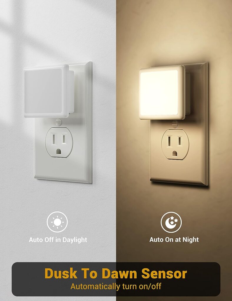 JandCase Night Lights Plug into Wall 2 Pack, Plug in Night Light with Dusk-to-Dawn Light Sensor, 3000K Soft White 0.3W, LED Nightlight for Bathroom, Adult, Hallway