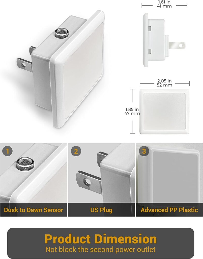 JandCase Night Lights Plug into Wall 2 Pack, Plug in Night Light with Dusk-to-Dawn Light Sensor, 3000K Soft White 0.3W, LED Nightlight for Bathroom, Adult, Hallway