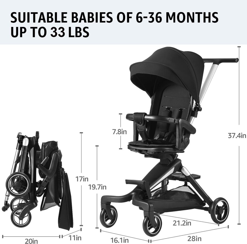Lightweight Stroller, Convenience Baby Stroller with 360° Two-Way Rotational Seat, Baby Toddler Stroller for Travel, Multi Position Recline, Ultra Compact Fold  Airplane Ready Travel Stroller
