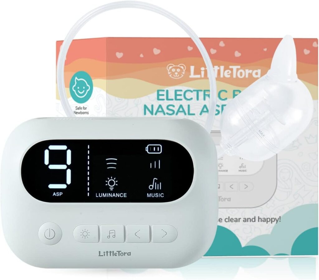 LittleTora Pro Baby Nasal Aspirator - Hospital Grade Suction with Built-in Music  Night Light - Rechargeable Nose Booger Sucker for Infants Babies Kids Toddlers - Snot Removal