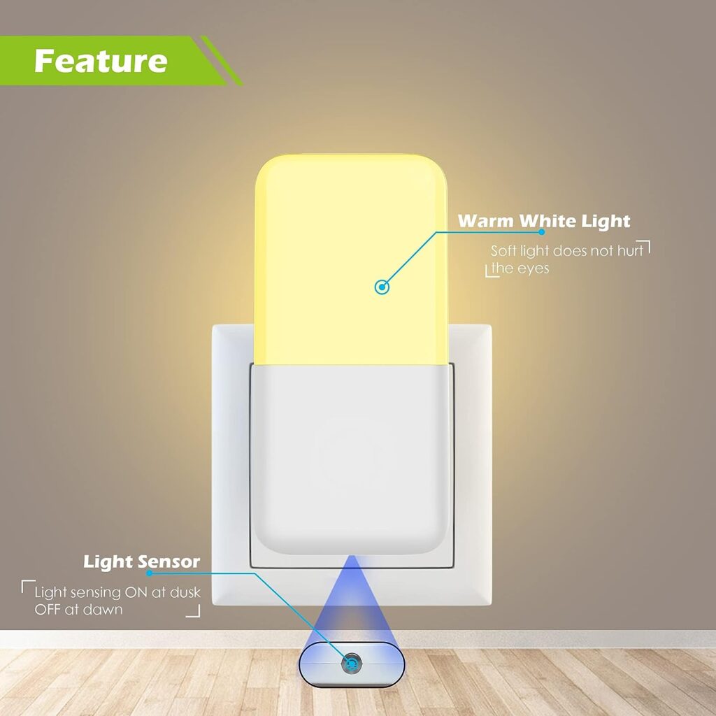 MAZ-TEK Plug in Night Light, Warm White LED Nightlights with Smart Dusk to Dawn Sensor for Kids, Nursery, Ideal for Bedroom, Bathroom,Hallway, Stairs, Kitchen, 6 Pack