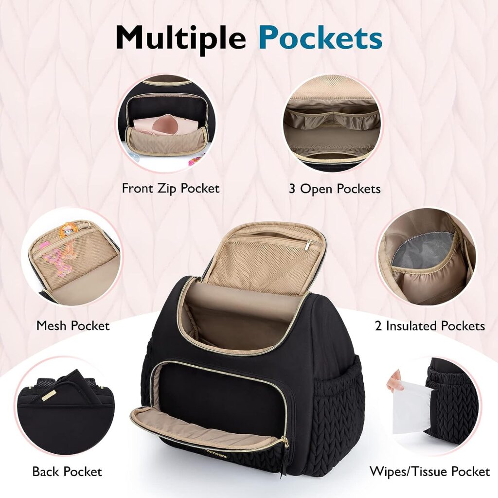 mommore Diaper Bag Small Diaper Backpack Stylish Baby Maternity Bags Travel Backpacks with Insulated Pockets, Changing Pad, Stroller Straps
