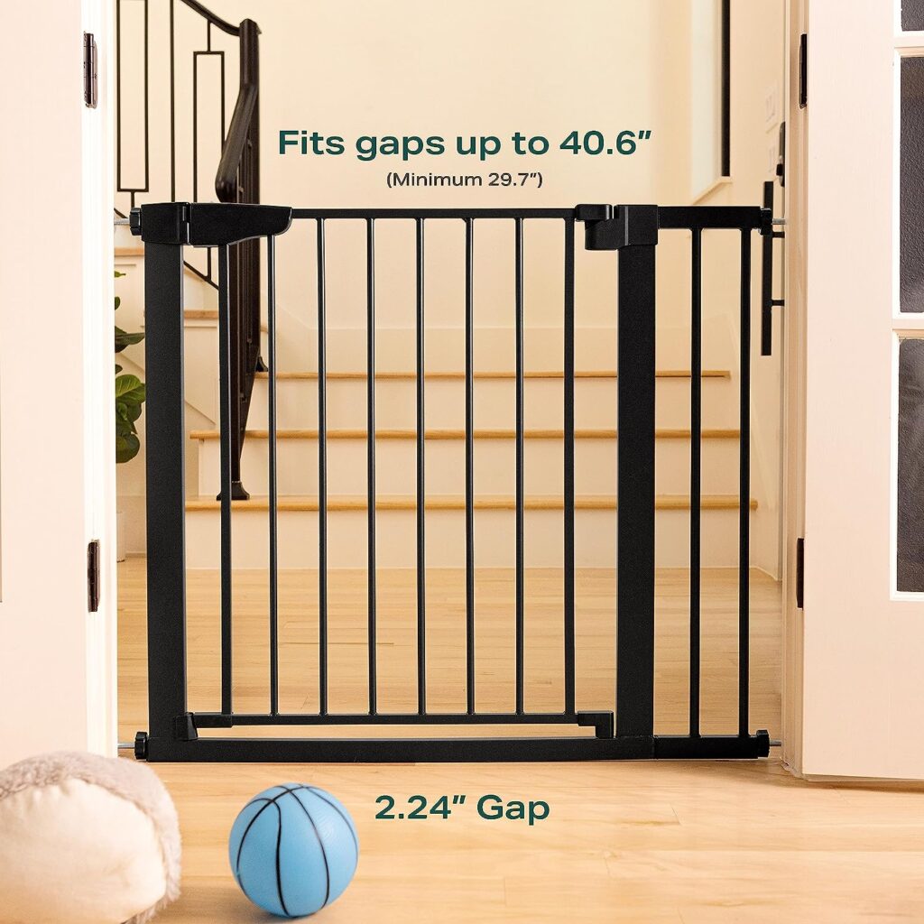 Moms Choice Awards Winner-Cumbor 29.7-40.6 Baby Gate for Stairs, Dog Gate for Doorways, Pressure Mounted Self Closing Pet Gates for Dogs Indoor, Durable Safety Child Gate with Easy Walk Thru Door