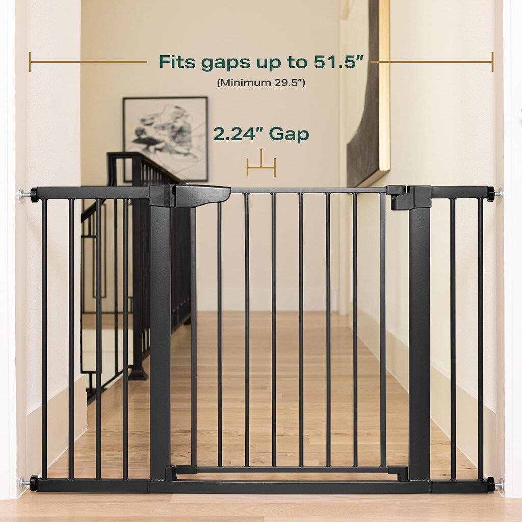 Moms Choice Awards Winner-Cumbor 29.7-51.5 Baby Gate Extra Wide, Safety Dog Gate for Stairs, Easy Walk Thru Auto Close Pet Gates for The House, Doorways, Child Gate Includes 4 Wall Cups, Black