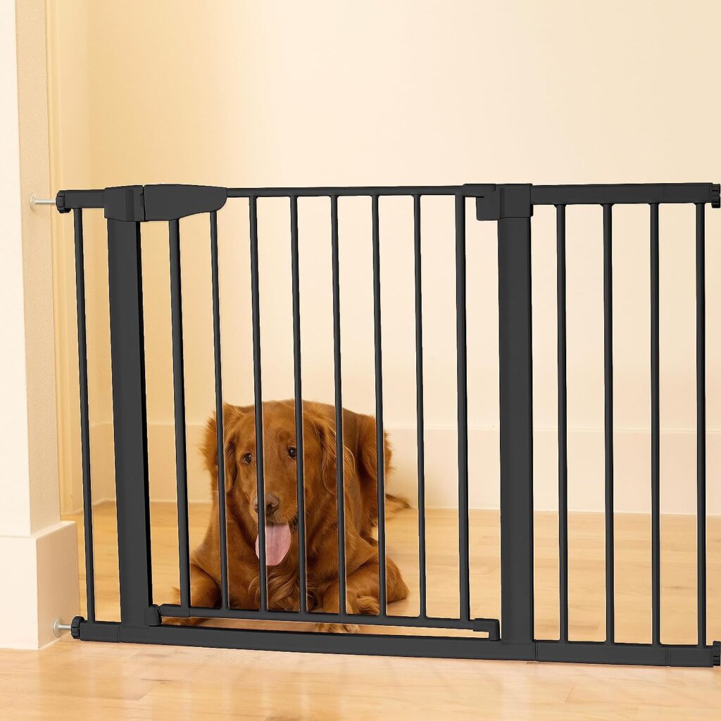Moms Choice Awards Winner-Cumbor 29.7-51.5 Baby Gate Extra Wide, Safety Dog Gate for Stairs, Easy Walk Thru Auto Close Pet Gates for The House, Doorways, Child Gate Includes 4 Wall Cups, Black