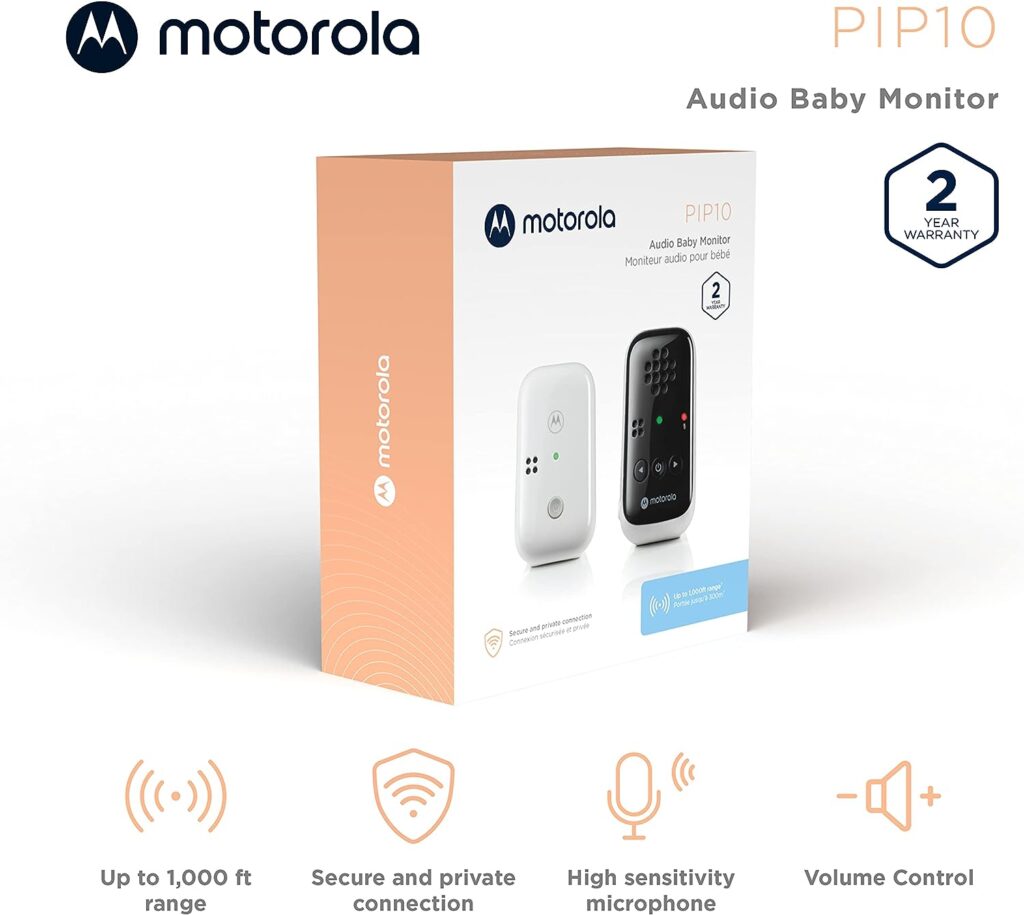 Motorola PIP10 Audio Baby Monitor - 1000ft Range, Secure  Private Connection, High-Sensitivity Mic, Volume Control, Alert Detection Light, Portable Parent Unit (Outlet or AAA Battery - NOT Included)