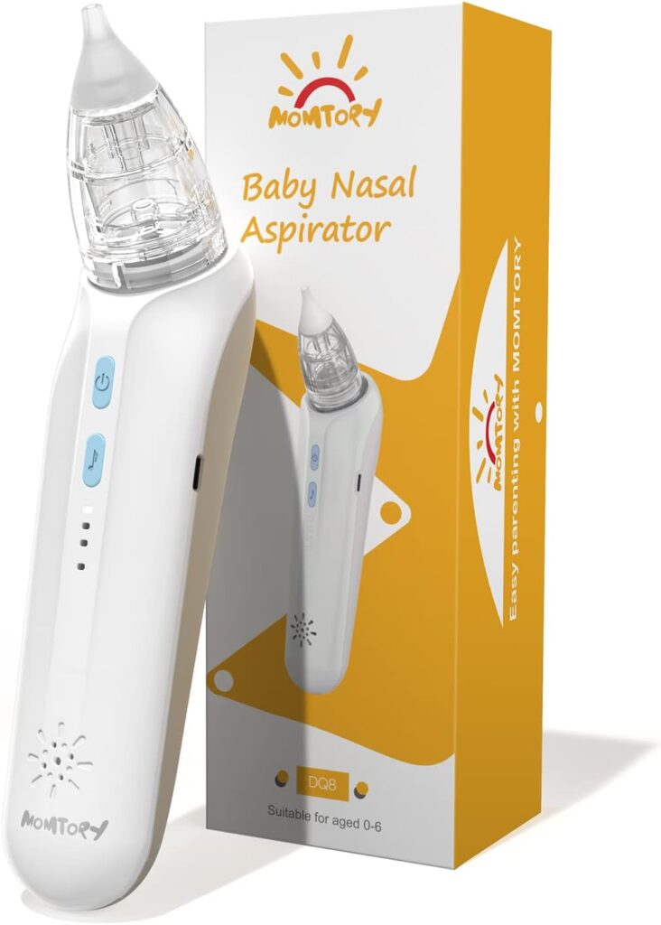 Nasal Aspirator for Baby, MOMTORY Electric Baby Nose Sucker, Powerful Booger Sucker Nose Cleaner with 3 Speeds of Suction, Music Function, 2 Silicone Tips, Fast Charging for 60 Days Use