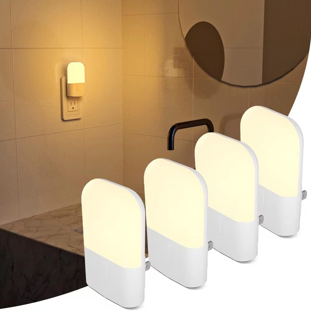 NB NICEBRAVO Night Light LED Auto Dusk to Dawn Sensor Light for Kitchen, Bedroom, Kids Room, Hallway, Stairway, Painting Plug in Dimmable Nightlights Lamp Bright with Switch，4 Pack