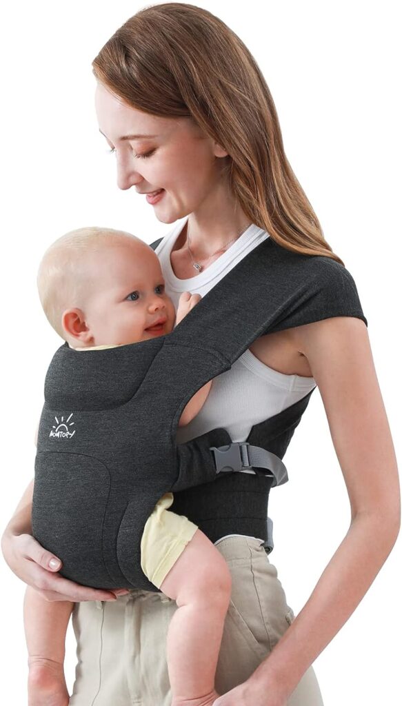 Newborn Carrier, MOMTORY Baby Carrier(7-25lbs), Cozy Baby Wrap Carrier, with HookLoop for Easily Adjustable, Soft Fabric, Deep Grey