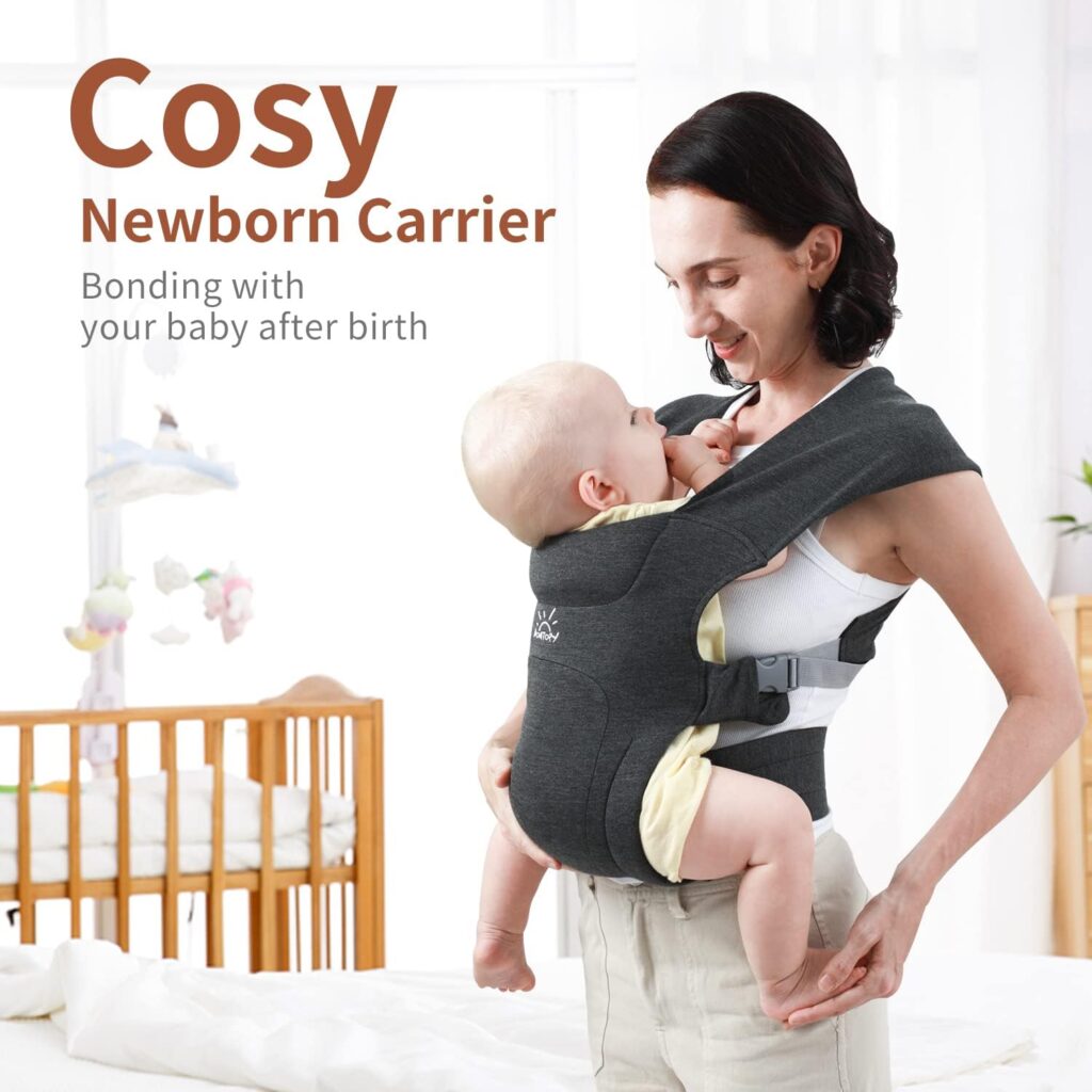 Newborn Carrier, MOMTORY Baby Carrier(7-25lbs), Cozy Baby Wrap Carrier, with HookLoop for Easily Adjustable, Soft Fabric, Deep Grey