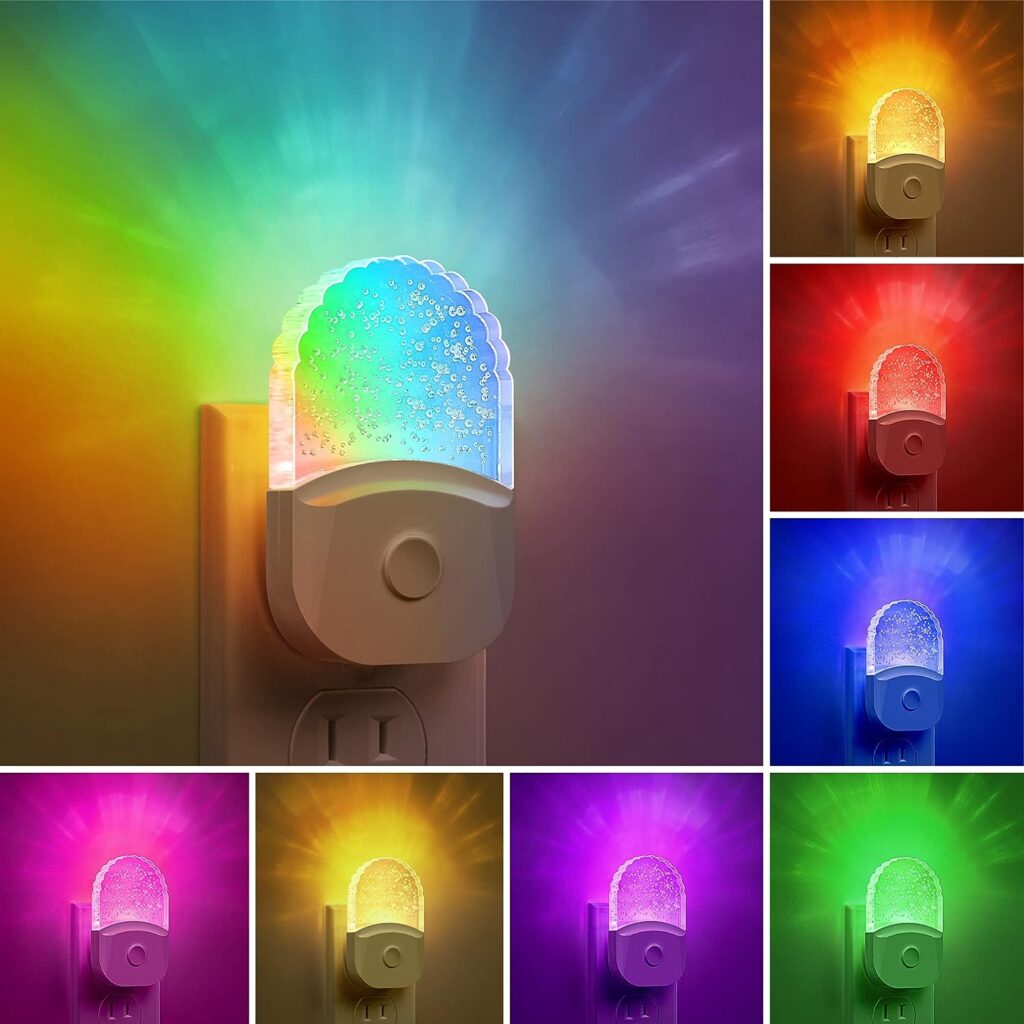 Night Lights Plug Into Wall [2 Pack], Color Changing Night Light for Kids, 8-Color RGB LED Night Light, Nightlight with Dusk to Dawn Sensor, Night Light for Bathroom Decor, Children Room, Kids Gift