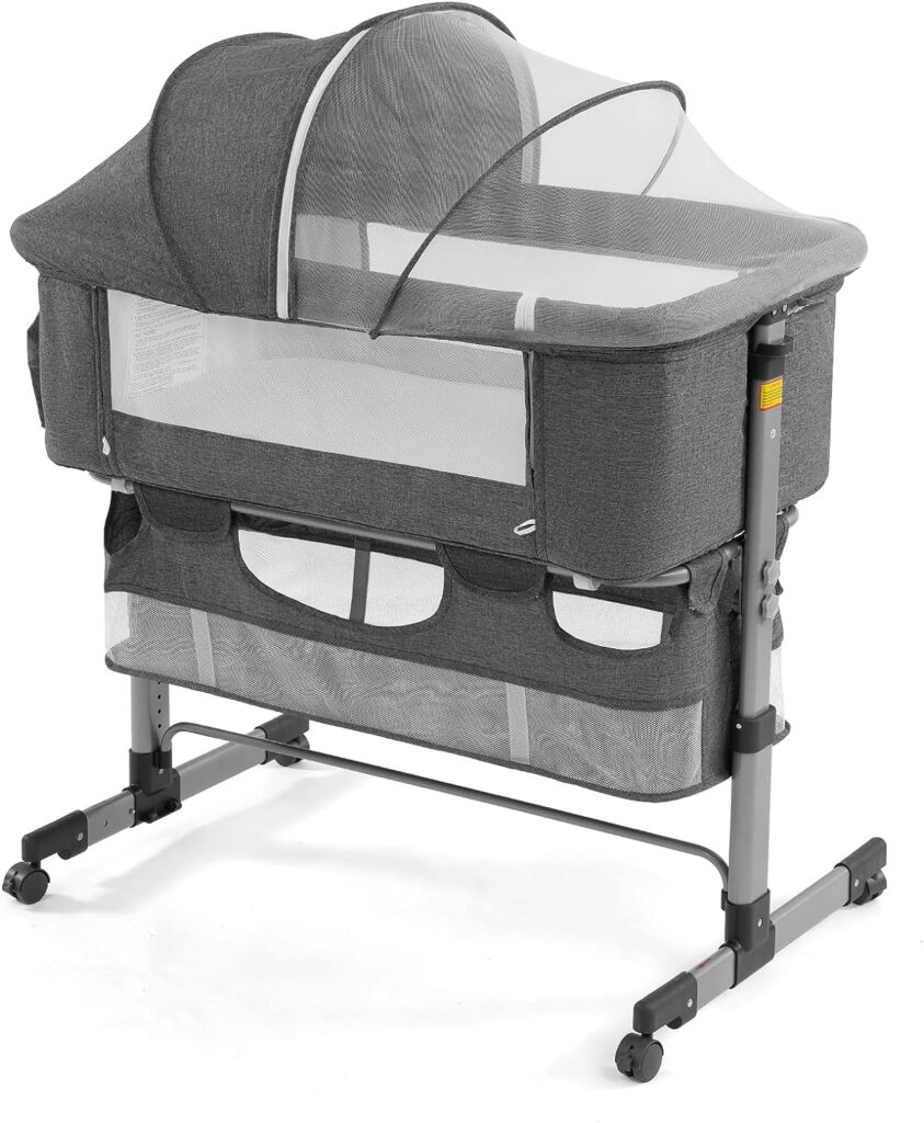 nordmiex Bedside Sleeper Bedside Crib, Baby Bassinet 3 in 1 Travel Baby Crib Baby Bed with Breathable Net,Adjustable Portable Bed for Infant/Baby(Deep Grey)