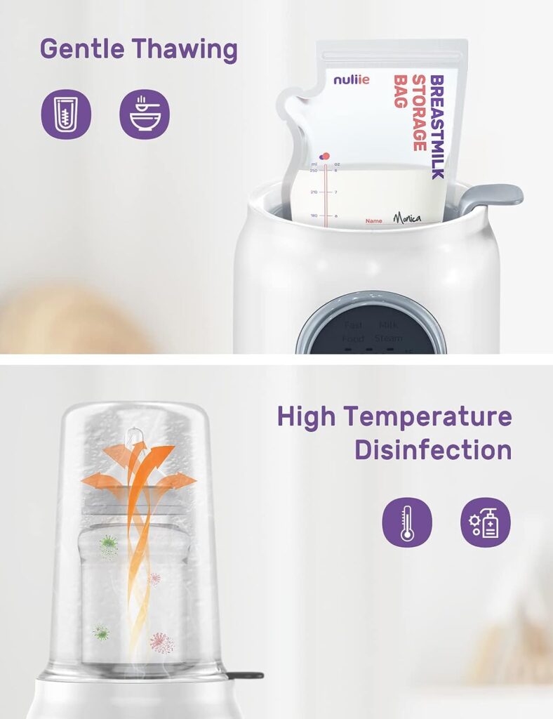 Nuliie Fast Bottle Warmer, 6-in-1 with Larger LCD Display Smart Temperature Control and Automatic Shut-Off, BPA Free Baby Bottle Warmer for Breastmilk or Formula