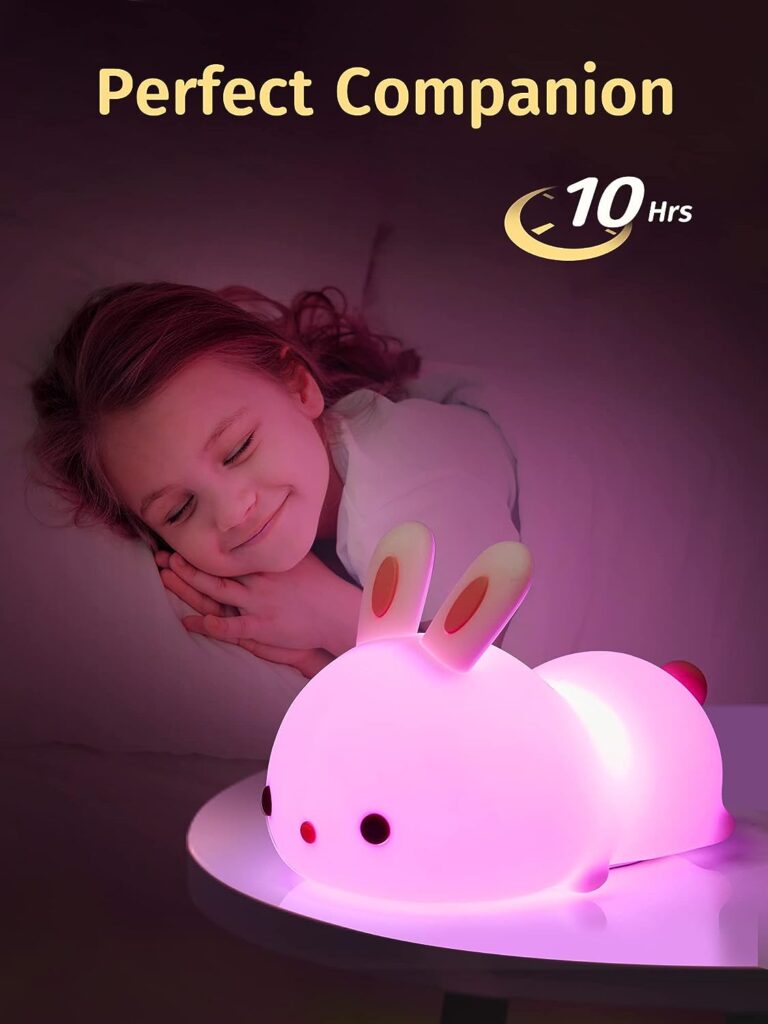 One Fire Cute Bunny Kids Night Light for Kids,16 Colors Kawaii Night Lights for Kids Room, Rechargeable Cute Lamp Baby Night Light,Tap FUN Cute Stuff for Teen Girls,Nightlights for Children Cute Gifts