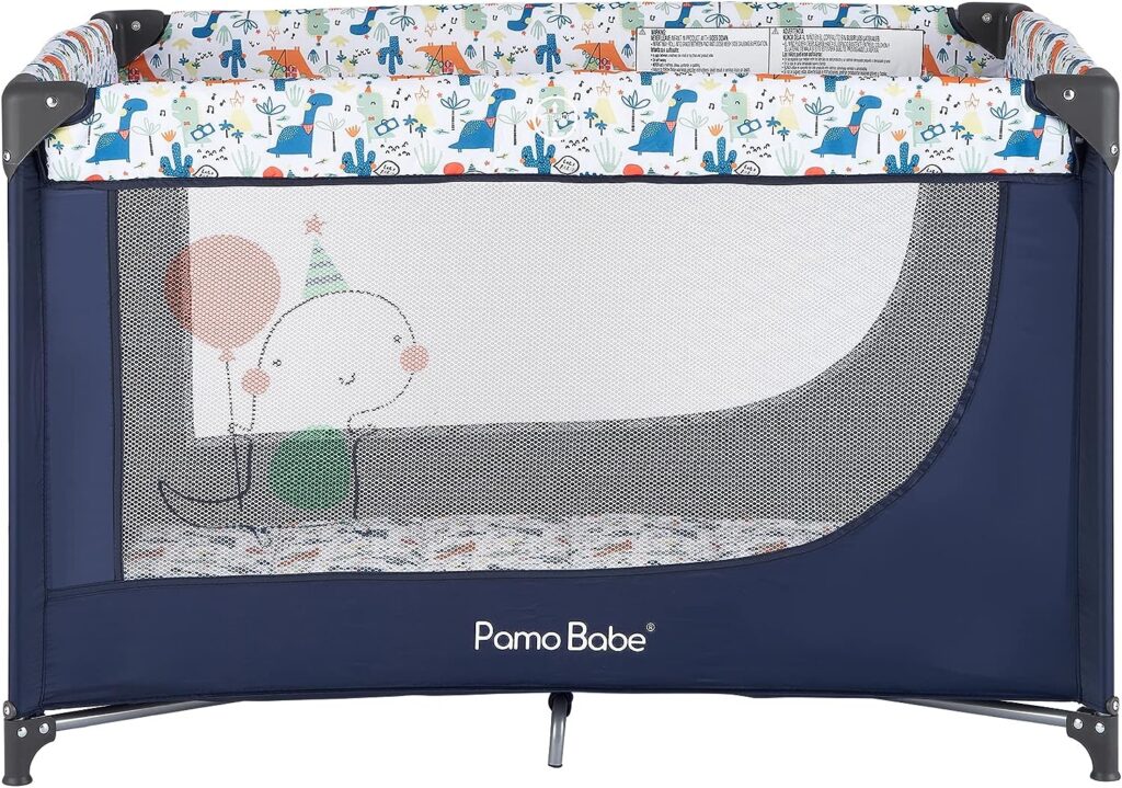 Pamo Babe Portable Crib with Mattress，Foldable Baby Playpen with Carry Bag (Blue)