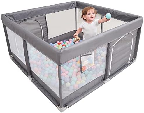 PandaEar Large Playpen for Toddlers, Sturdy Baby Play Yards with Soft Breathable Mesh, Indoor  Outdoor Kids Activity for Infant Safety (50×50)-Grey