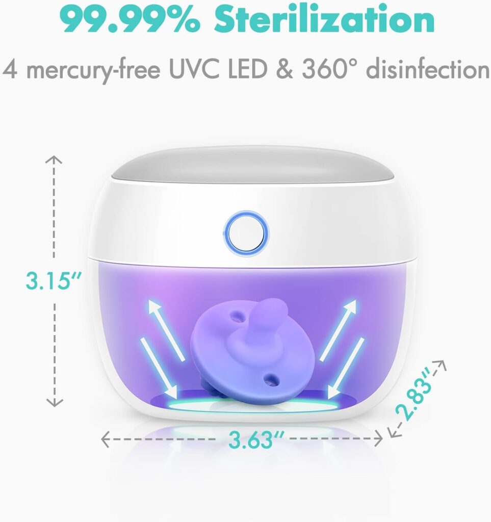 Papablic Portable UV Light Sterilizer, Mini UV-C Sanitizer Box for Pacifier and More, 99.99% Sterilization in 59 Seconds, USB Rechargeable