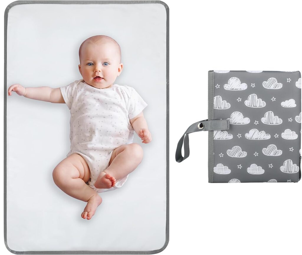 PHOEBUS BABY Portable Changing Pad - Waterproof Compact Diaper Changing Mat - Foldable Lightweight Travel Changing Station, Newborn Shower Gifts(Grey)