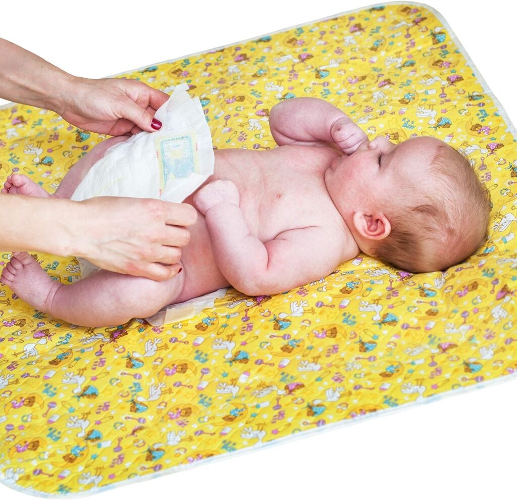 Portable Changing Pad for Home  Travel – Waterproof Reusable Extra Large Size 31.5x25.5 Baby Changing Mat with Reinforced Double Seams -Change Diaper On The Go - Unisex BoysGirls-Storage Bag