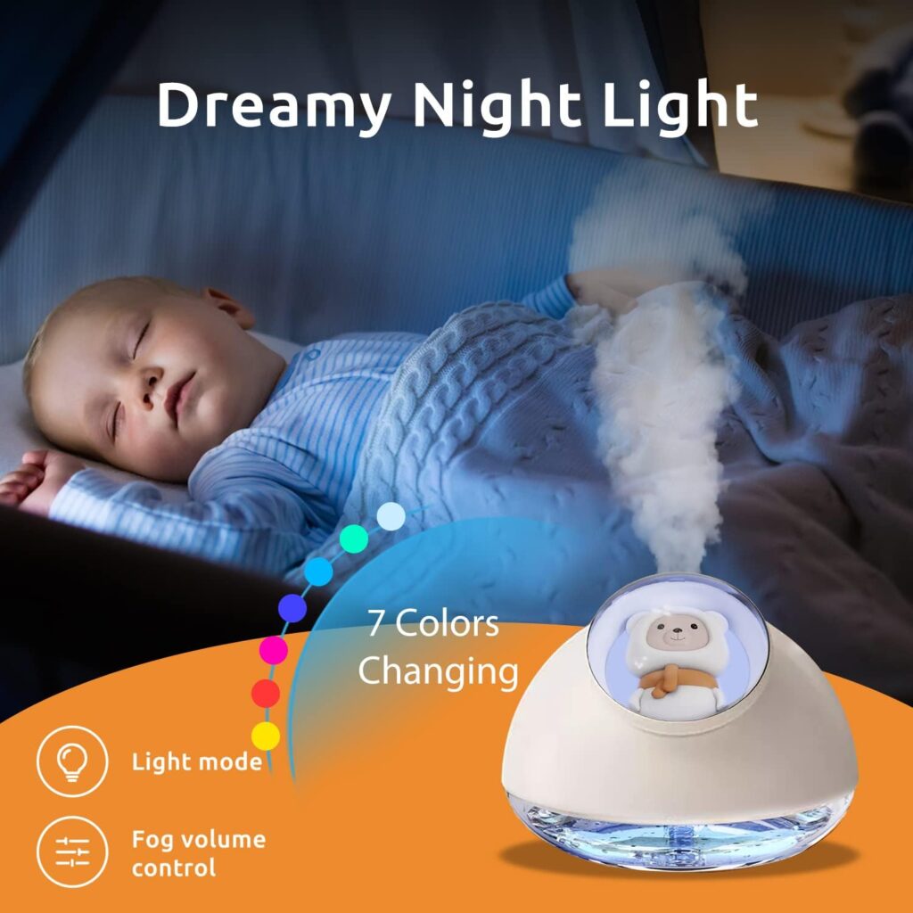 Portable Cool Mist Humidifier, 300ml USB Mini Air Humidifier with 7 Color LED Night Light Desktop Humidifier for Car Office Home Travel, Auto Shut-Off, 2 Mist Modes, Super Quiet