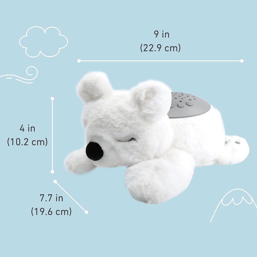 Pure Enrichment® PureBaby® Sound Sleeper Portable Sound Machine  Star Projector - Plush Sleep Aid with Night Light, 10 Lullabies, White Noise, Heartbeat, Birds  More for Baby  Toddlers (Polar Bear)