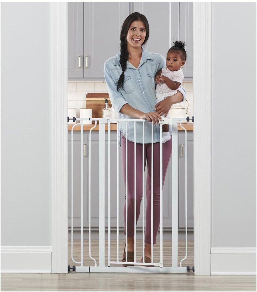 Regalo Easy Step 36 Extra Tall Walk Thru Baby Gate, Includes 4-Inch Extension Kit, 4 Pack of Pressure Mount Kit and 4 Pack Wall Cups and Mounting Kit, Pack of 1