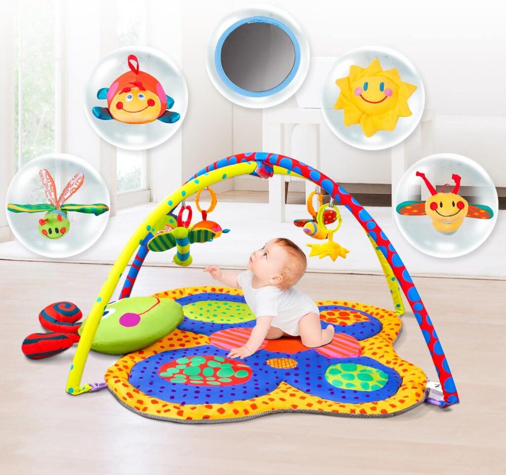 Rivpabo Baby Play Mat for Floor, Baby Play Gym Toys for Sensory and Motor Skill Development, Baby Gym Activity Mat with Butterfly Tummy Time Mat for Newborn InfantGift