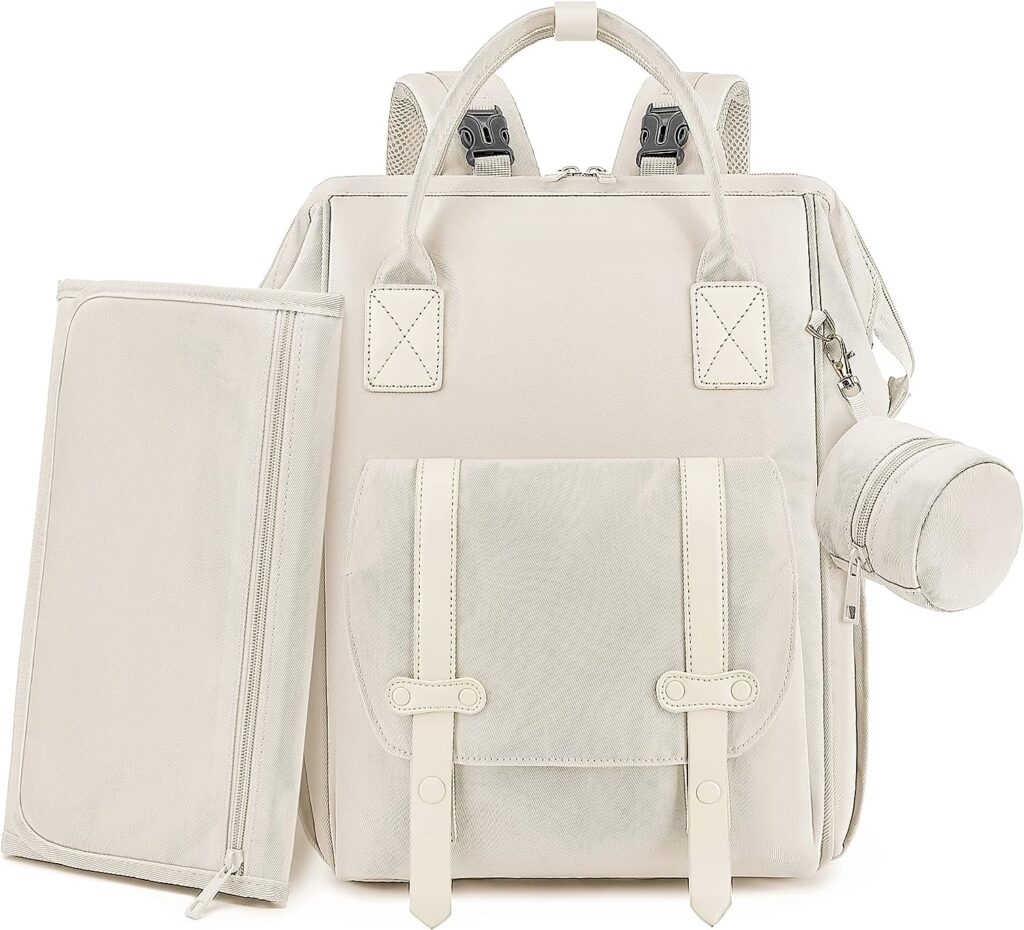 ROSEGIN Diaper Bag Backpack for Baby Boy Girl, Multi-Functional Baby Bag with Changing Pad and Pacifier Holder, Waterproof for Travel, Perfect Baby Shower for Mom, Dad, Newborn, Off-White Regular