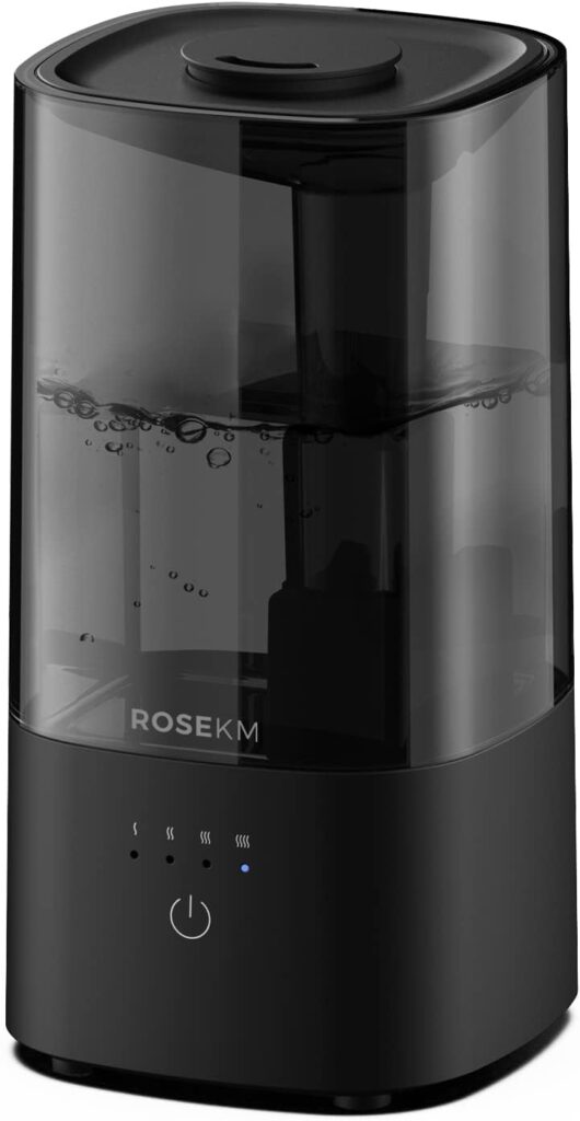 Rosekm® Humidifiers for Bedroom, Cool Mist Humidifier for Home Plant and Baby Nursery, Quiet Ultrasonic Humidifier with 360° Nozzle, Auto Shut-Off, Filterless, Black