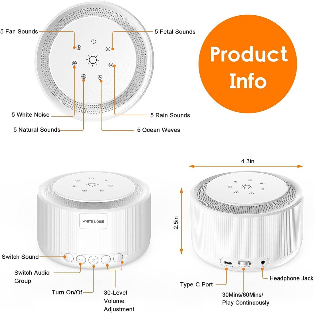 Sound Machine- STYFSCP White Noise Machine with 30 Natural Soothing Sounds 30 Level Volume Light 3 Timer Memory Function, Noise Machine Powered by AC or USB, Sleep Sound Machine for Adults Baby Kids