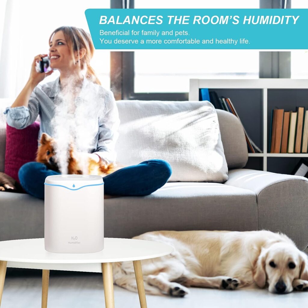 SPURUPS Humidifiers for Bedroom, 2L Cool Mist Humidifier for bedroom, USB Portable Desk Humidifier, Quiet Ultrasonic Humidifier with 2 Mist Modes and 7-Color Light, Auto Shut-Off, for Travel  home.