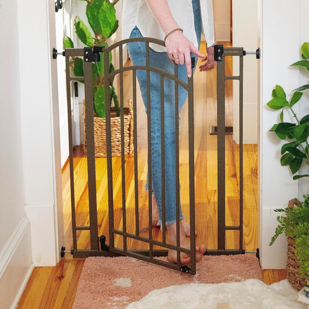 Summer Multi-Use Decorative Extra Tall Safety Pet and Baby Gate, 28.5-48 Wide, 36 Tall, Pressure or Hardware Mounted, Install on Wall or Banister in Doorway or Stairway, Auto Close Door - Bronze